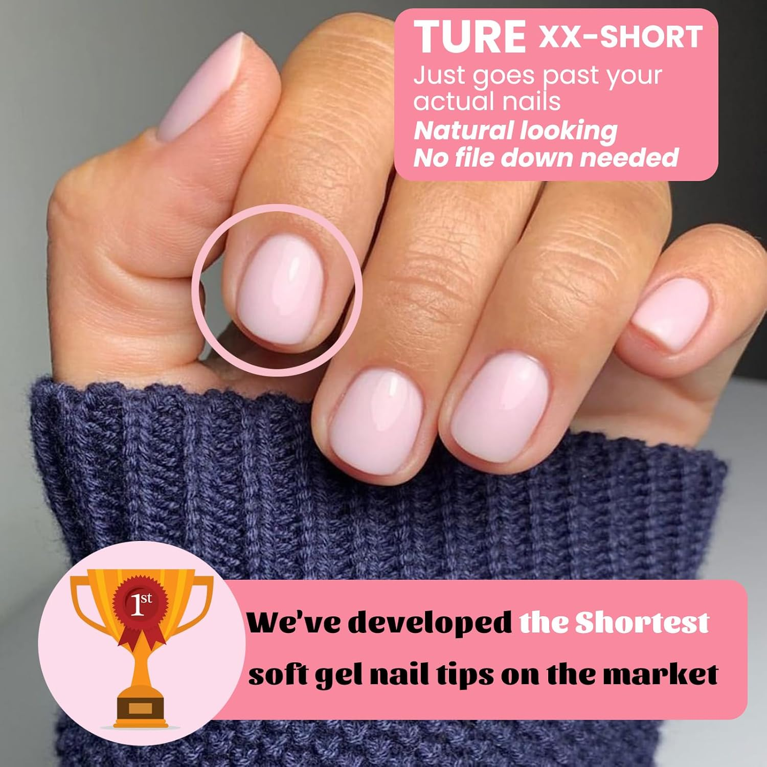 Extra Extra Short round Gel Nail Tips, SINOKAME Extra Short Press on Fake Nails Clear Round, Full Matte No File Small Petite Child Size Nails for Nail Extension,600 Pcs 13 Sizes with Refills 4&5 image number 2