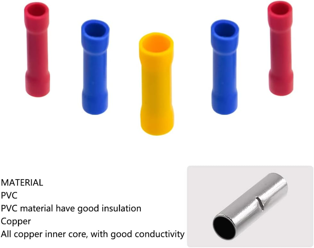 WMYCONGCONG 200 PCS Butt Splice Crimp Connectors Insulated Electrical Straight Wire Terminal Connectors Assortment Kit image number 6