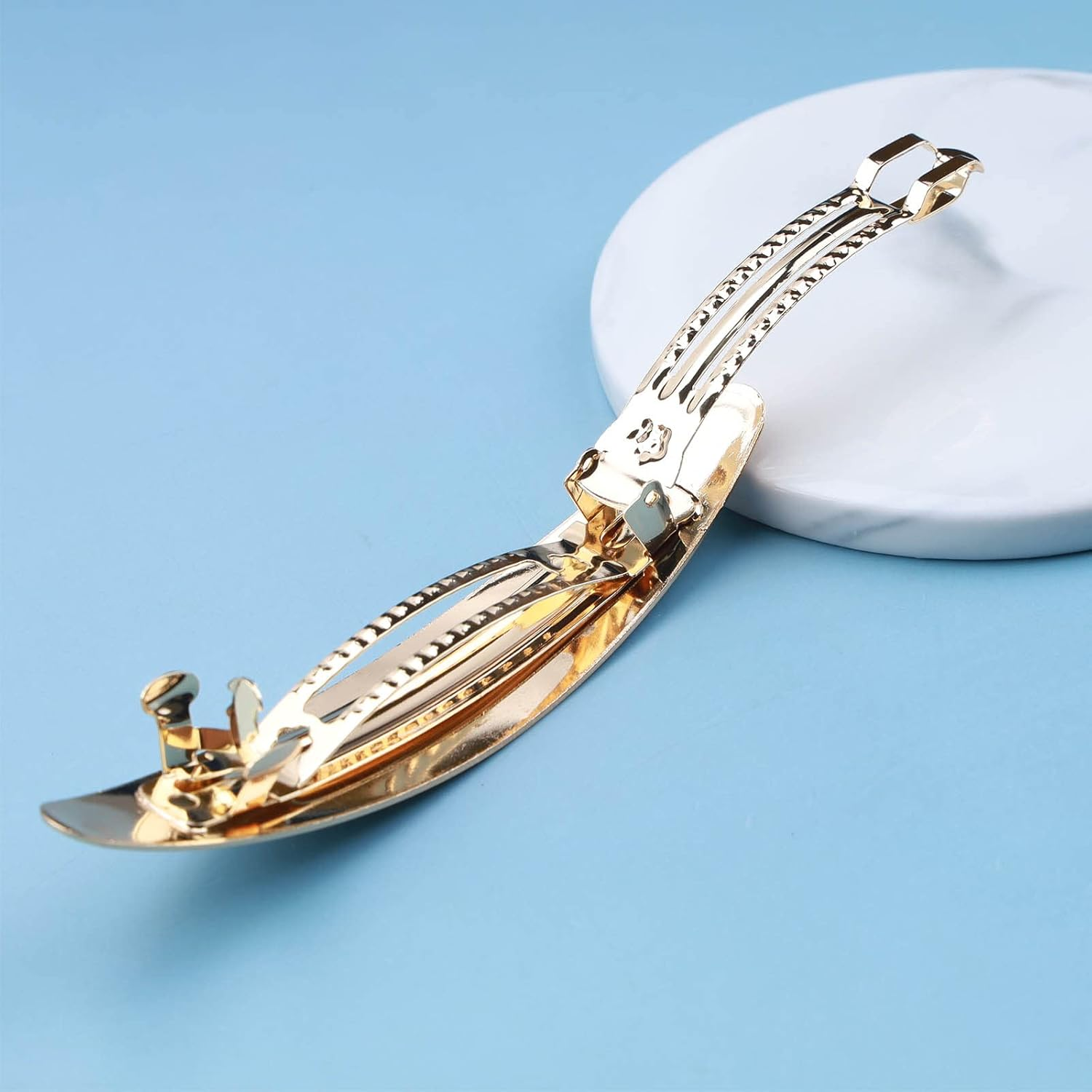 Enautoabs French Metal Hair Clip, Hair Clips, Brushed Gold, Oval Hair Clip, Pin, Geometric Ponytail Holder, Hair Clips, Minimalist Hair Clip, Decorative (Gold Oval) image number 4