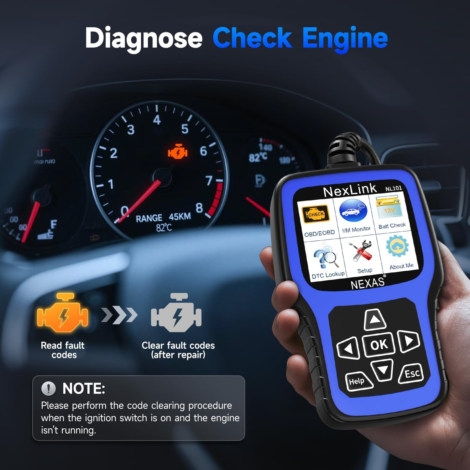 NEXAS NL101 OBD2 Scanner Diagnostic Tool & Battery Tester, Check Car Engine Light Code Reader Scan Tool with Full OBDII Function Live Data Stream for All Vehicles, F-Ree Protective Case & Update image number 3