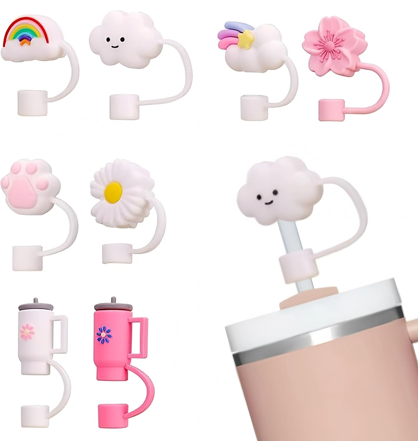 8 Piece Silicone Straw Cap, 10Mm Thick, Suitable for 30/40-Ounce Stanley Cups, Reusable Straws Cover Cap