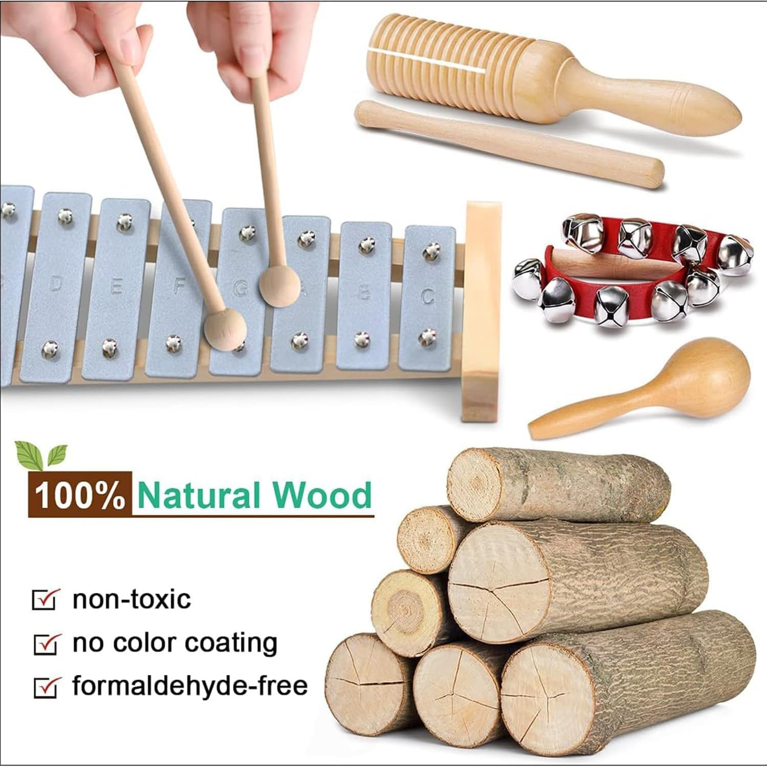 Musical Instrument Set for Toddlers and Kids, Educational Wooden Percussion Toys with Carrying Bag, Eco Friendly Musical - Promote Environment Awareness, Creativity, Coordination (11 Types (20Pcs)) image number 6