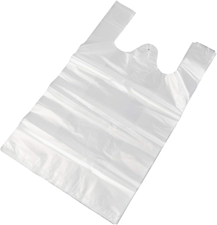 Plastic Bags White Grocery Bags Plastic Shopping Bags with Handles T Shirt Bags for Small Business Store Retail Restaurant Standard Supermarket Size (Clear(10.2 * 16.5In,100 Pcs))