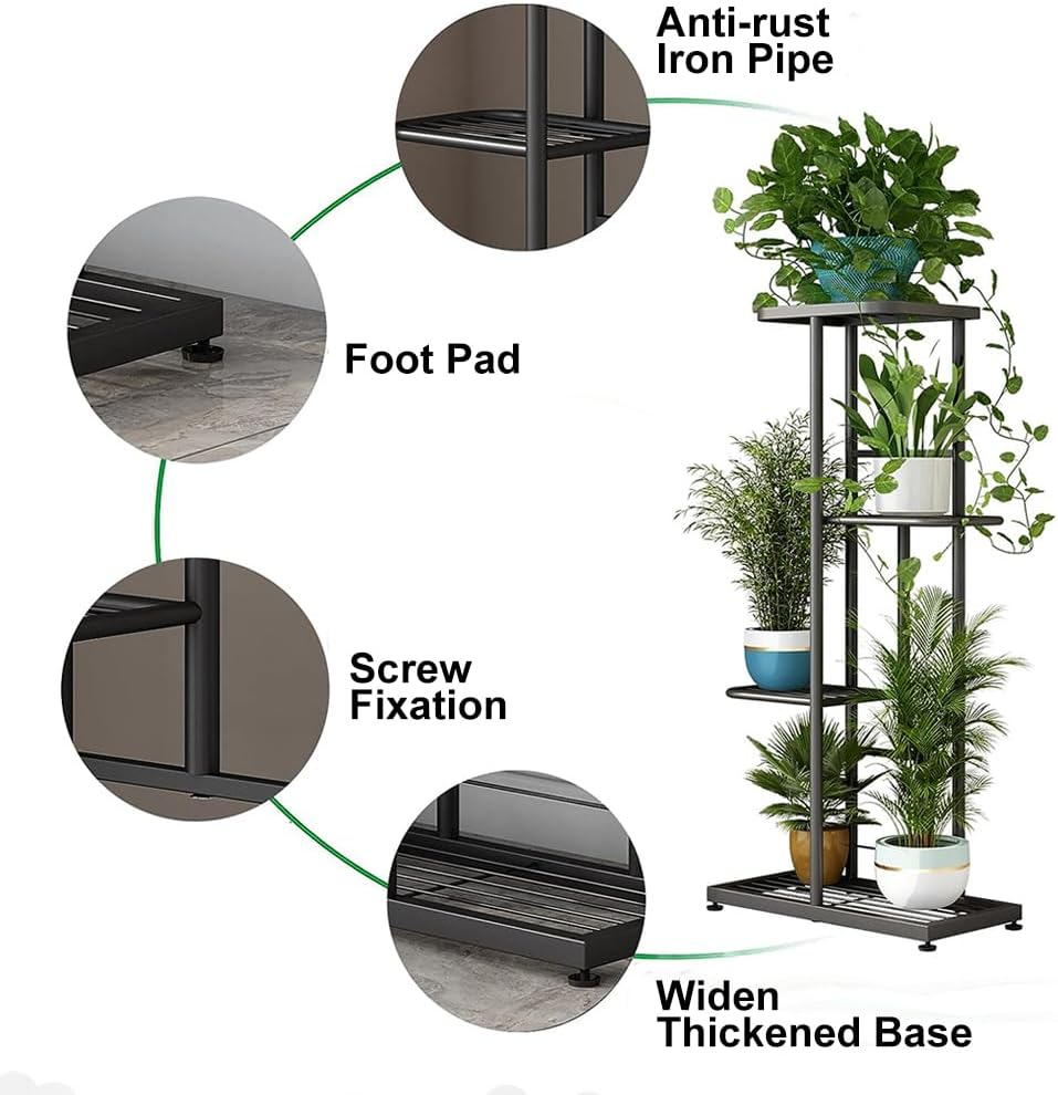 Delsol Metal Plant Stand,Multiple Stand Holder Shelf Rack, Indoor&Outdoor Planter Display Shelves for Patio Garden, Living Room, Corner Balcony and Bedroom (Dark Grey, 4 Tier-5 Potted) image number 6