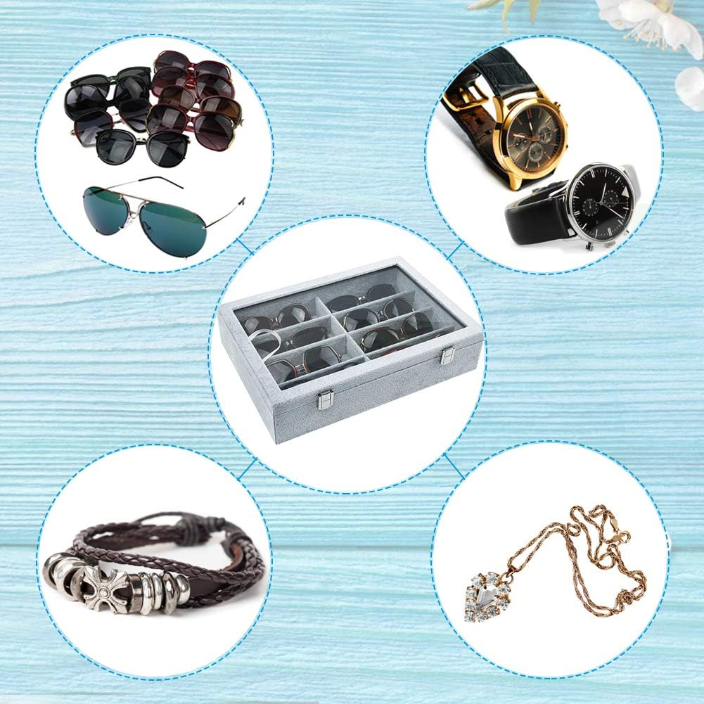 Tasybox Sunglasses Organizer Eyeglass Holder 8 Slot Eyewear Storage Box Velvet Display Case for Women and Men Grey - Grey image number 2