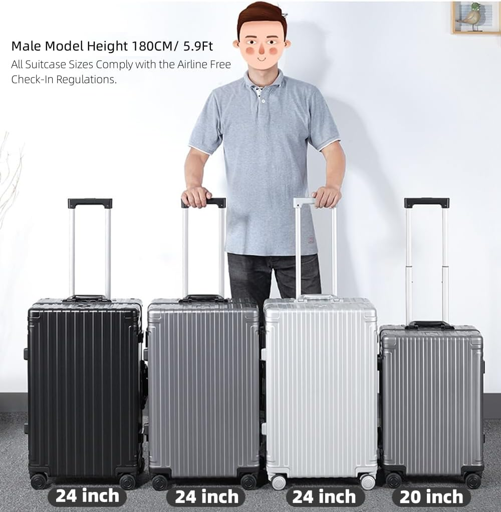 ANNI RIEL All Aluminum Hardshell Luggage, Airline Approved Zipperless Hardside Carry on Suitcase with Spinner Wheels, Checked Aluminium Luggage Metal Rolling Luggage Case for Travel, Business, Black, image number 6