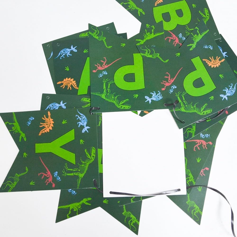 Dinosaur Theme Happy Birthday Banner, Green Camouflage Party Decoration image number 1