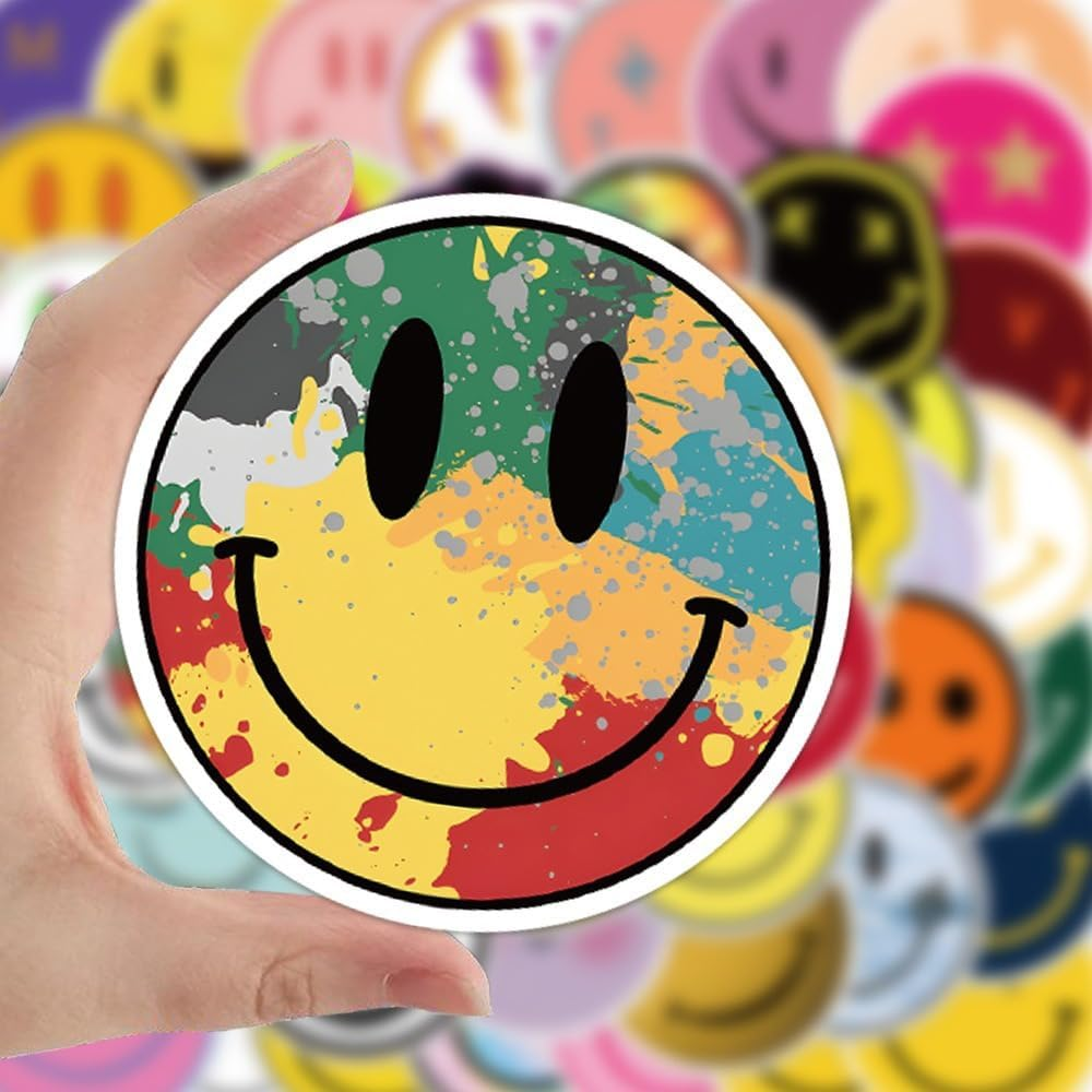 100PCS Smiling Stickers, Cute Water Bottle Stickers for Kids, for Teaching Rewards, Notebooks, Stationery, Luggage, Cartoon Happy Stickers image number 1