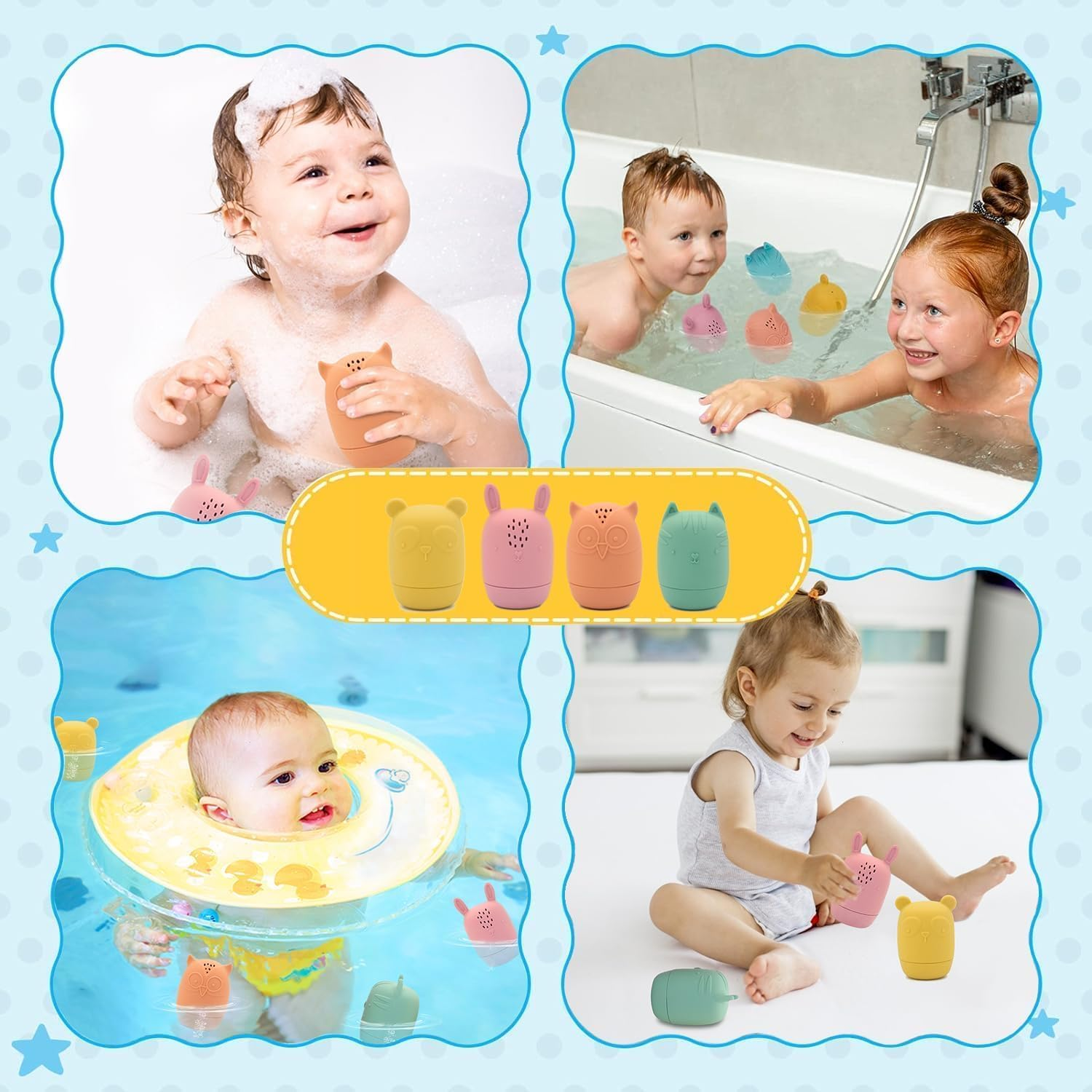 Chuangdi 4Packs Mold Free Baby Bath Toys ,Silicone Bath Toys for Toddlers 1-3 ,Non-Toxic Dishwasher Safe Bathtub Toys for Infants image number 4
