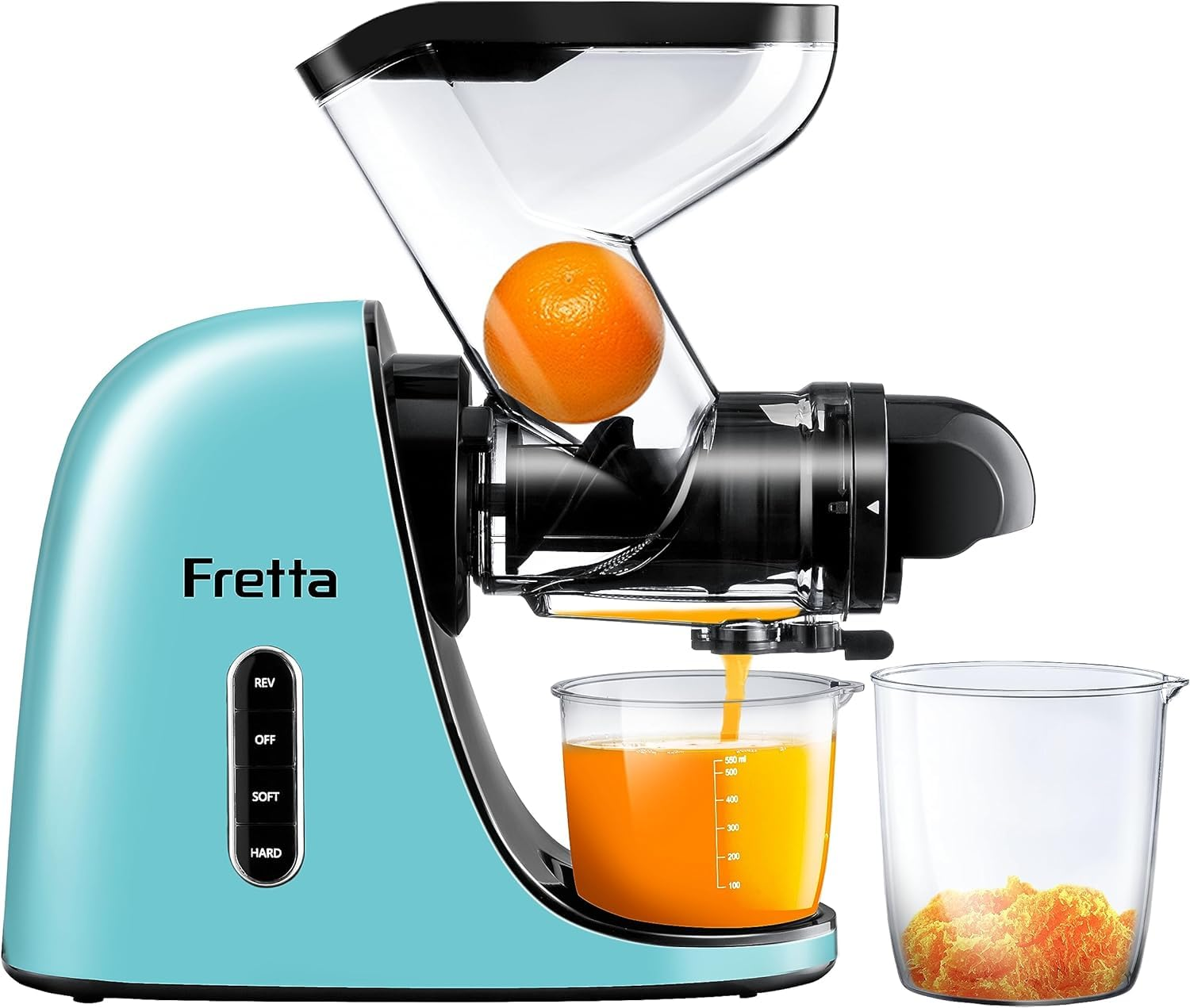 Fretta Masticating Juicer Machine, 76Mm Extra-Large Feed Chute Slow Juicer, Cold Press Juicer Machine, Fit Whole Fruits & Vegetables, Space Efficiency, 2 Speed,Bpa Free, 200W (Black)