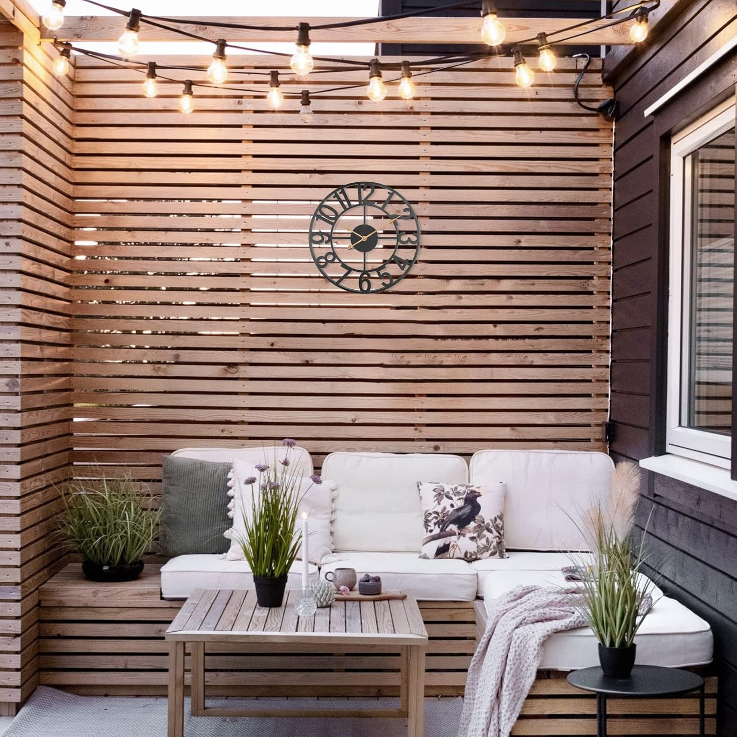 Mofine Outdoor Clocks for Patio, Large Outdoor Pool Clock, European Industrial Skeleton Metal Outdoor Clock Silent Battery Operated, Vintage Wall Clock for Backyard/Garden/Fence, 14 In image number 4