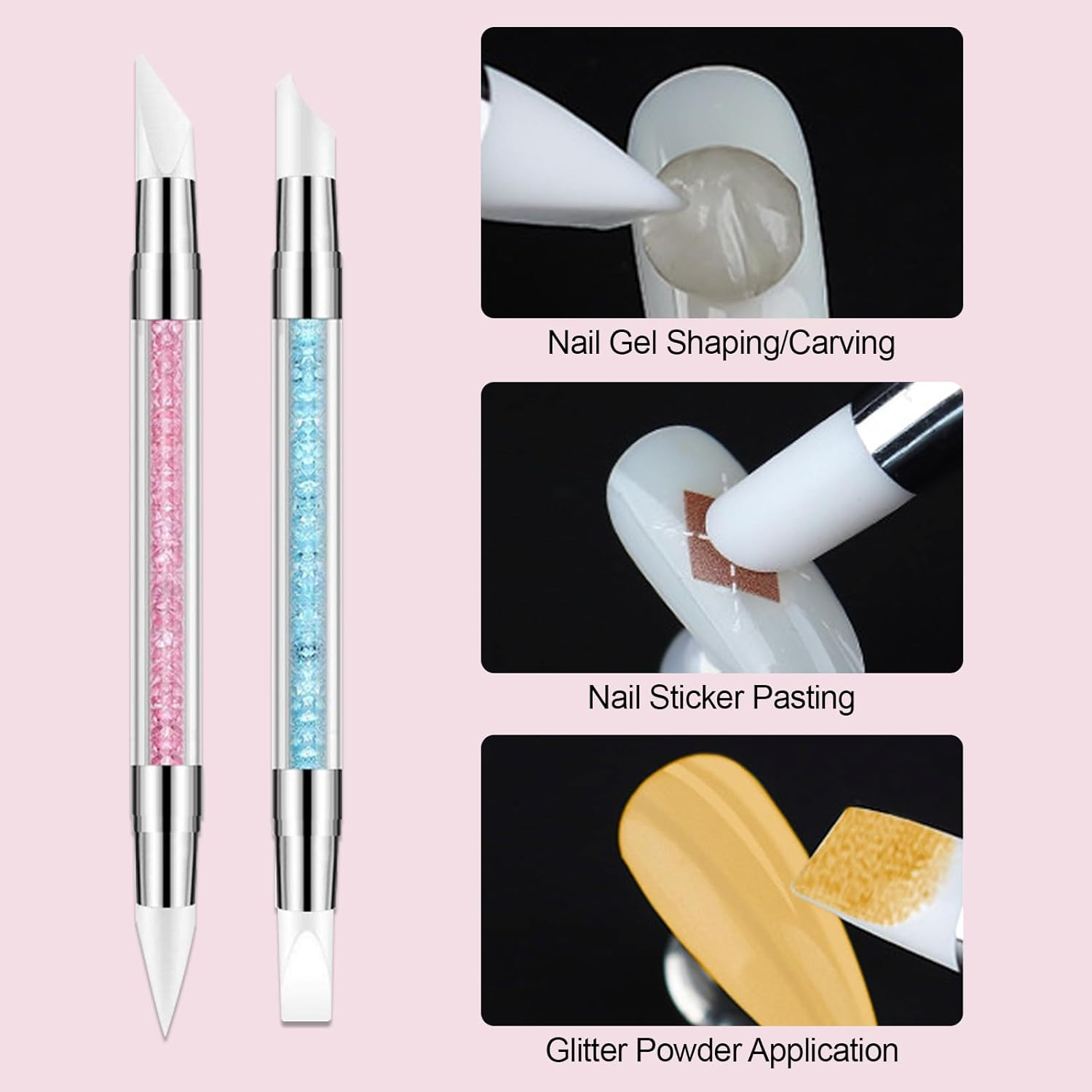 Reayou Nail Art Brushes Set, 6 PCS Nail Art Design Pens Painting Tools, Double-Headed Silicone Brush and Gel Dotting Pen for Manicure Sticker DIY Coloring Nail Extension Cleaning Salon Home image number 6