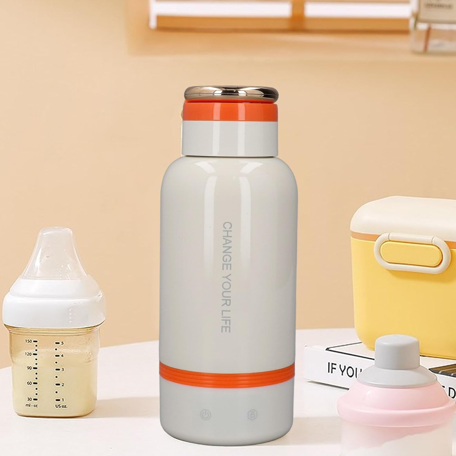 Portable Bottle Warmer for Travel, Milk Warmer with Cordless Fast Heating & USB Rechargeable for Breast Milk, Water, 500Ml Travel Electric Kettle for Vehicle, Car, Airplane image number 4