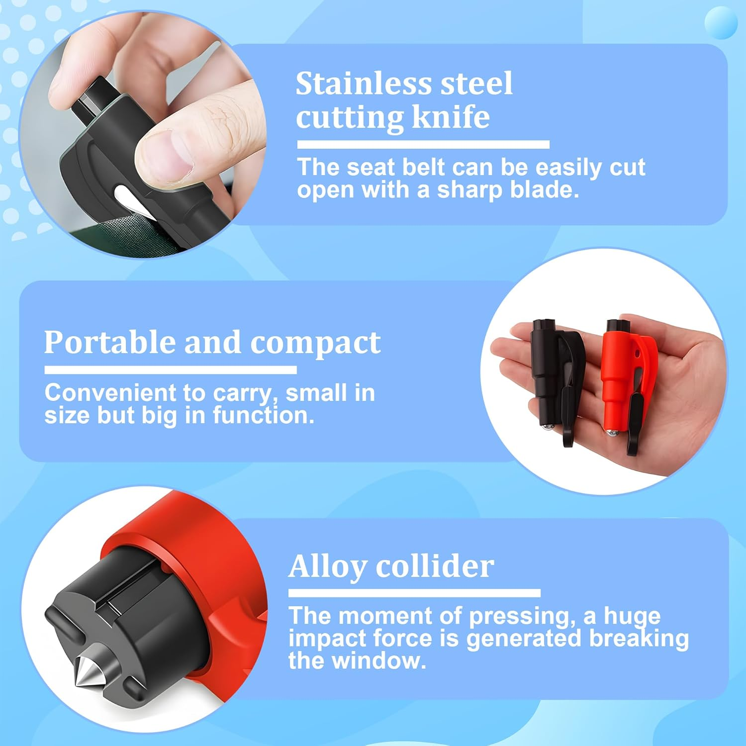 2-In-1 Emergency Keychain Car Window Breaker and Seatbelt Cutter (2 Pack) - Spring-Loaded One-Press Design, Extreme Environment Reliability for Underwater Escape & Accidents for Drivers, Families image number 5