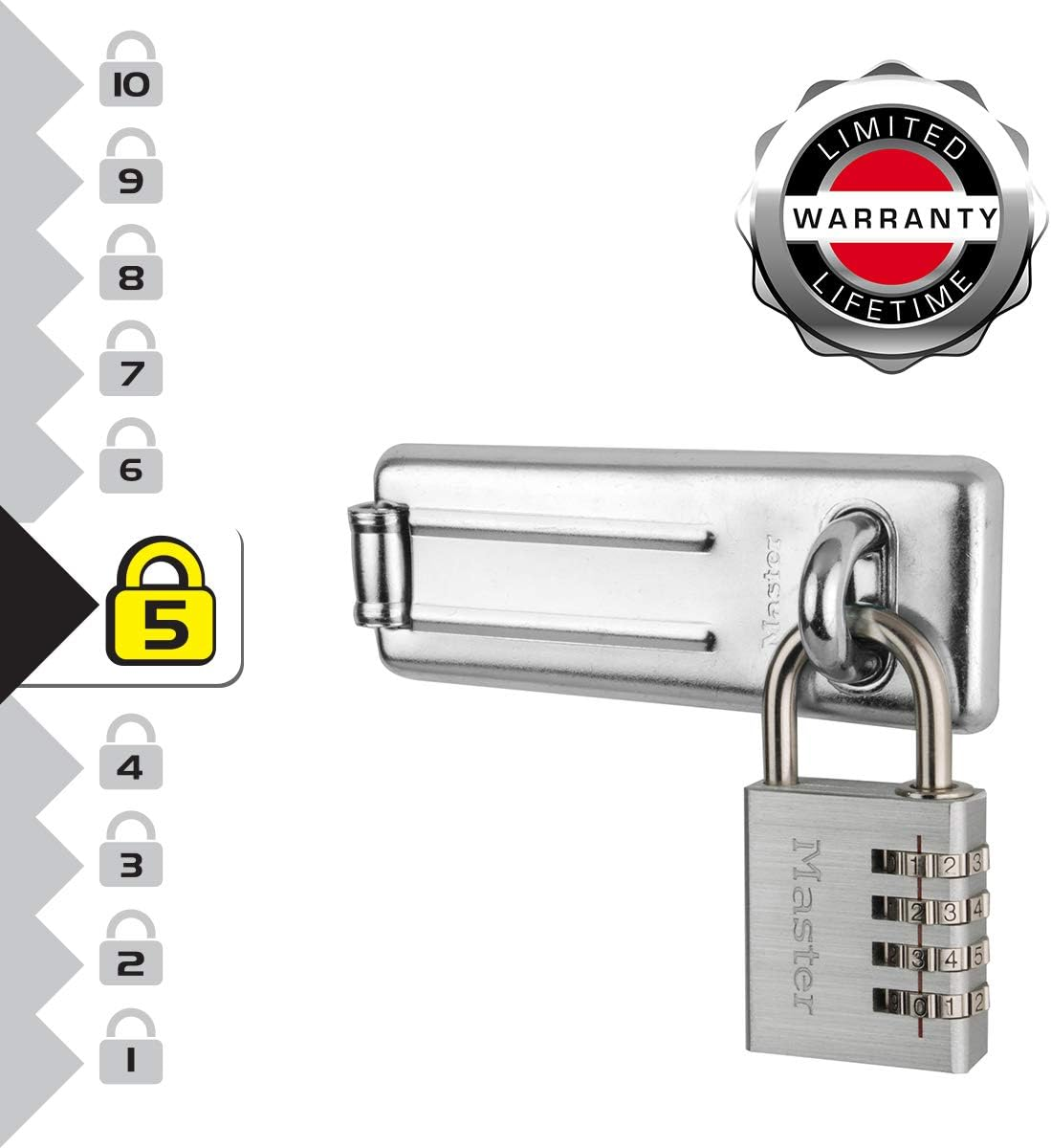 Master Lock 7640704EURD Pack Including Door Hasp and Combination Padlock image number 1