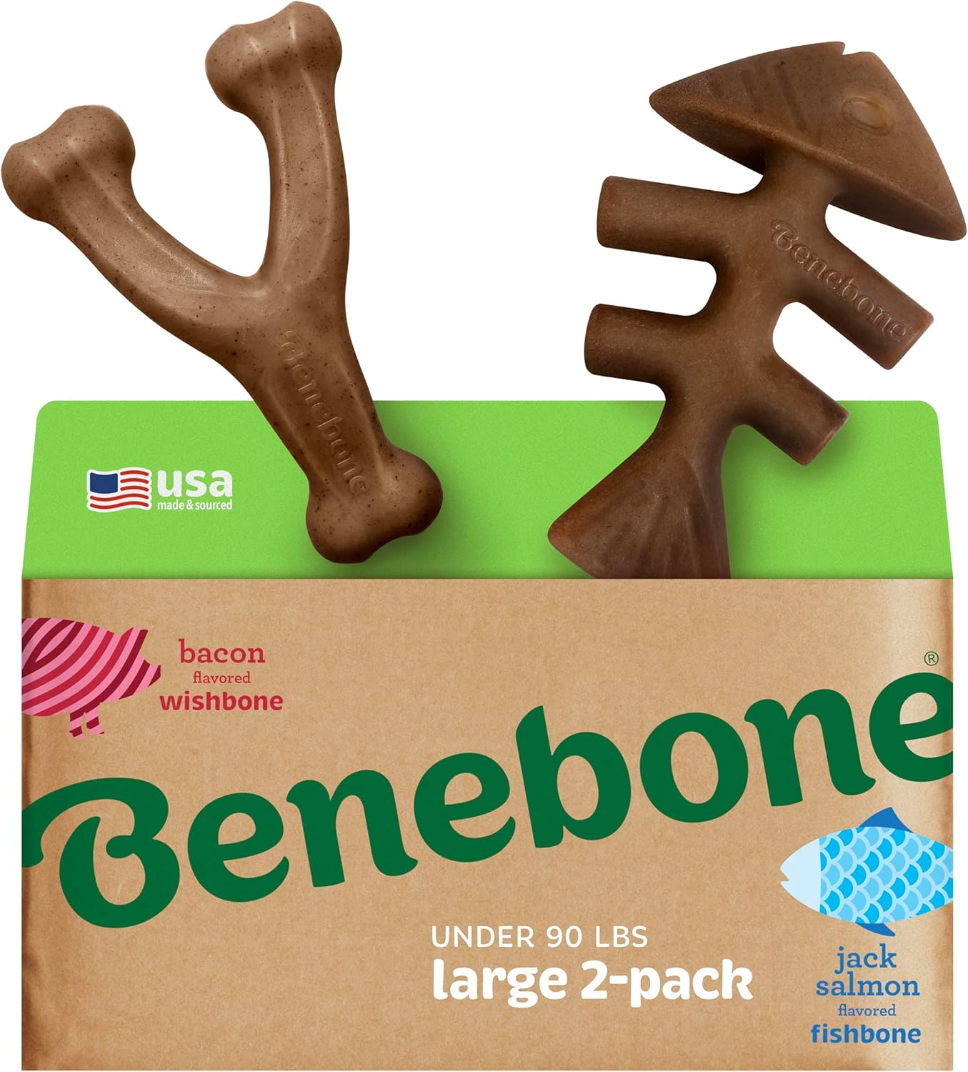 Benebone 2-Pack Indestructible Fishbone/Wishbone Dog Chew Toys, Long Lasting Tough Boredom Breaker for Dogs, Real Salmon and Real Bacon Flavour, for Large Dogs, Made in USA image number 4