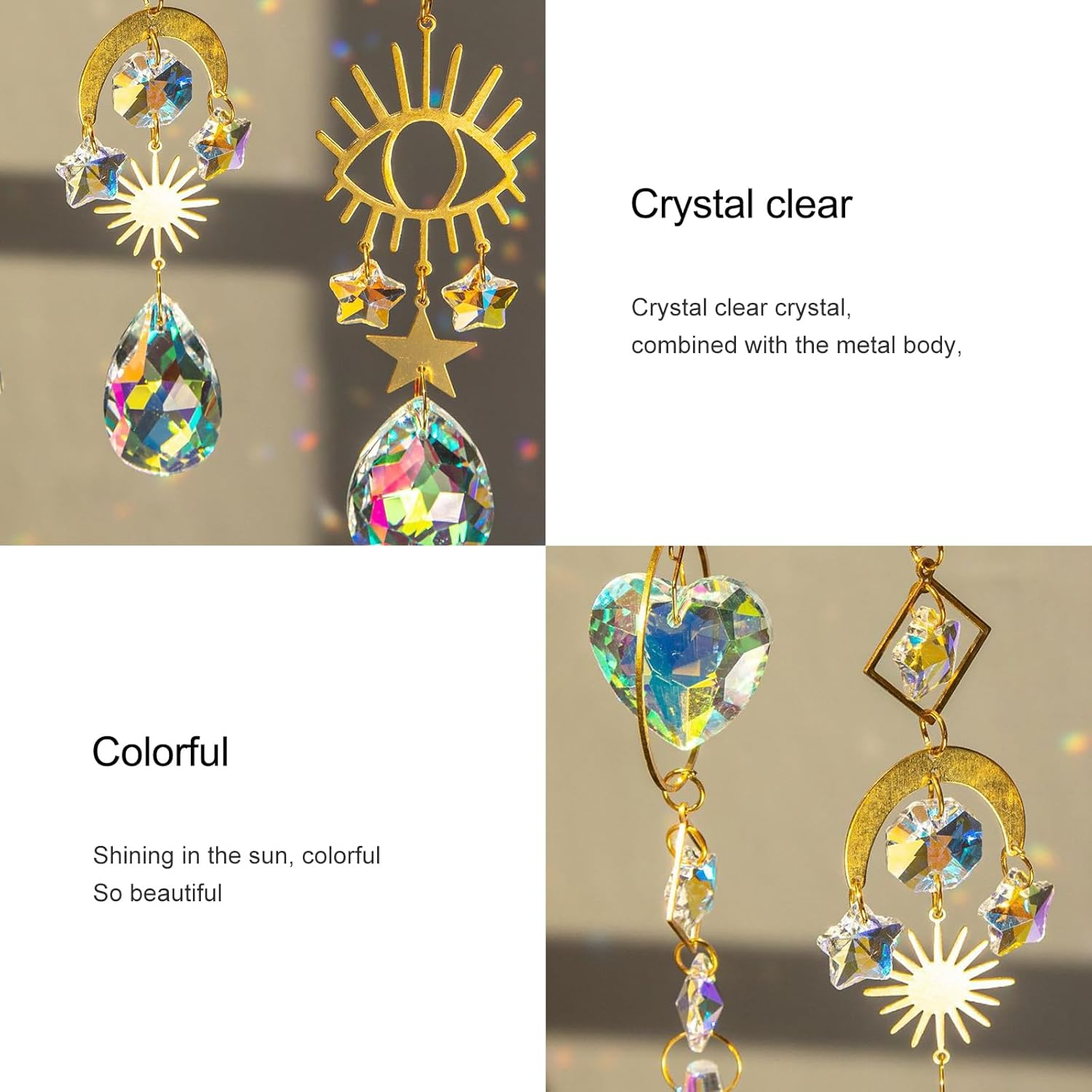 6 Pcs Suncatchers for Garden & Windows Hanging - Rainbow Prism Sun Catchers with Amethyst, Citrine, Carnelian, Green Aventurine, Turquoise, Healing Crystals Home Decor image number 3