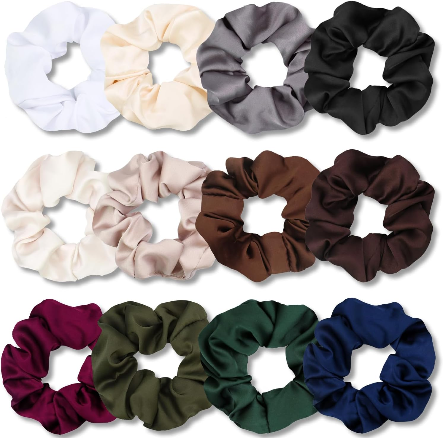 VENUSTE Scrunchies for Women, Premium Satin Softer than Silk, Bobbles Hair Bands for Women'S Hair Accessories, 12 Pack (Neutral Colors)
