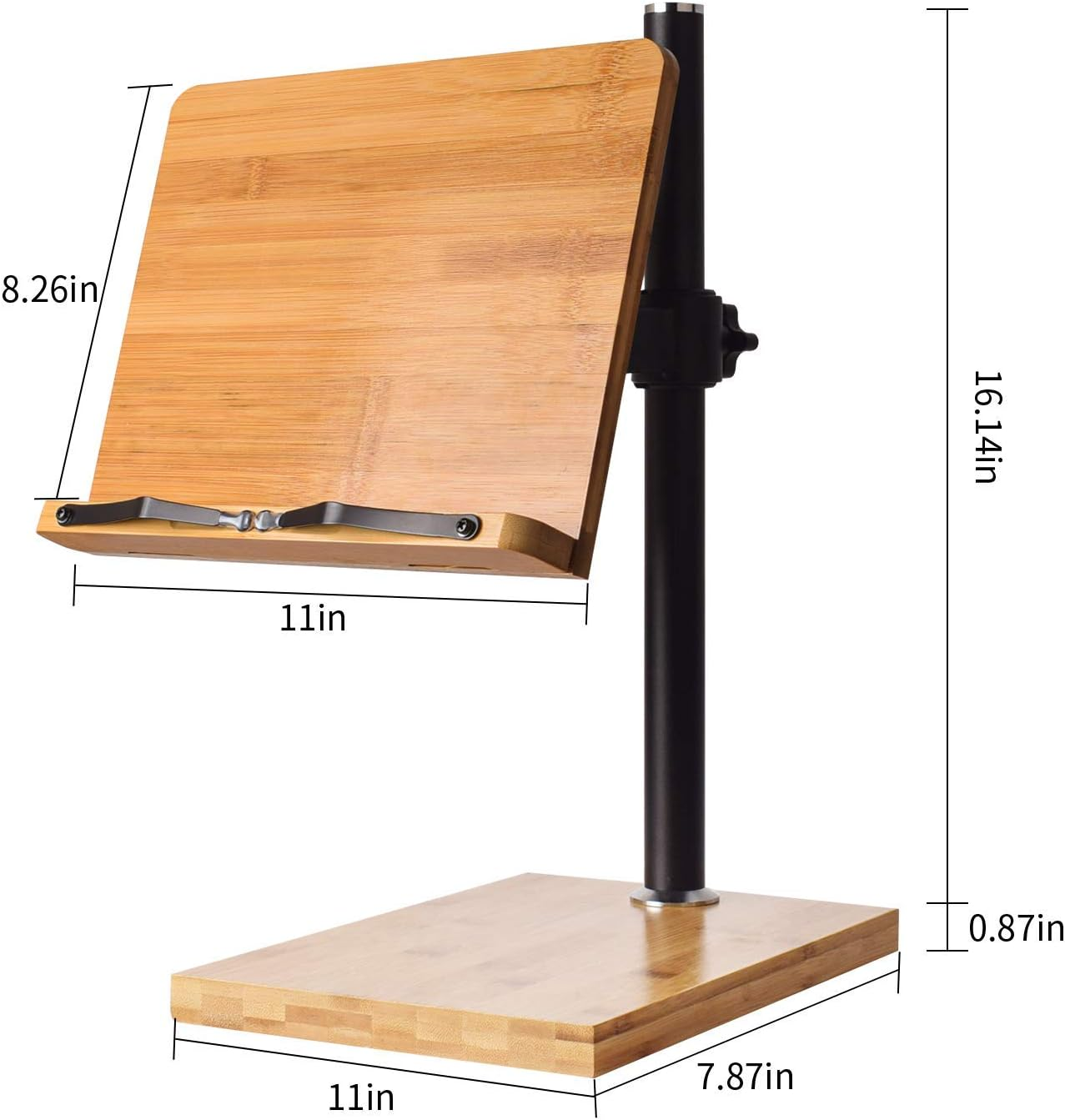 Wishacc Book Stand Height Adjustable - Upright Bamboo Book Stand & Holder for Reading Hands Free, Desktop Adjustable Reading Height and Angle Book Rest with Page Clips (11.0 X 8.1 Inches) image number 6