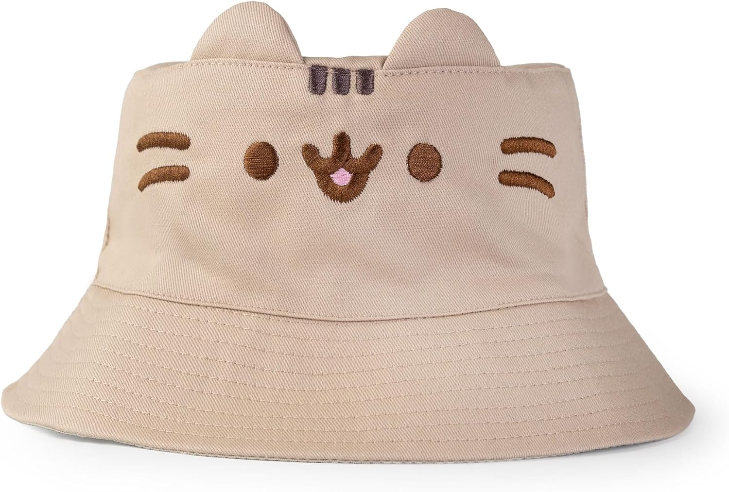 Pusheen Cat Women&rsquo;S Beige Bucket Hat | 3D Ears | Casual Sun Protection | Cute Cartoon Accessory