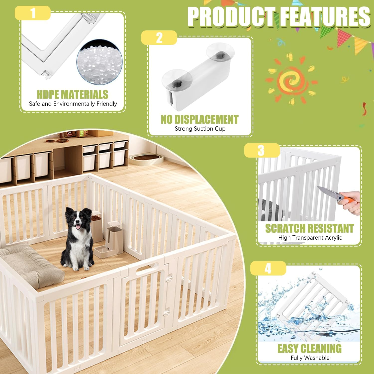 LIODUX Modern Design Pet Pen Fence, 14/16/18 Panels Plastic Puppy Enclosures, Dog Playpen, Easy Assemble Foldable Dog Crate for Puppy Cat Bunny Small/Medium Dogs (18 Panels) image number 1