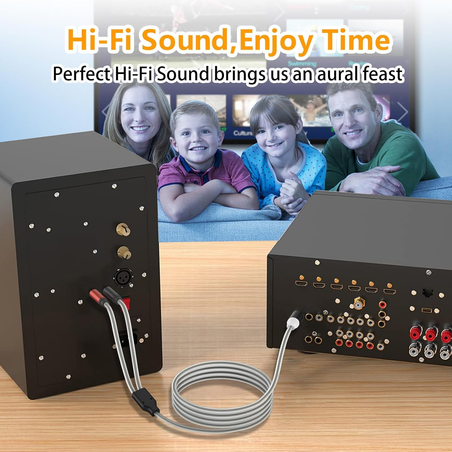 HOSONGIN RCA to Banana Plug Speaker Cable 3.3 Feet -2 Pack, Gold-Plated Dual-Shielding Hi-Fi Stereo Cable for Home Theater/Amplifier/Subwoofer/Speaker/Audio Receiver/Vinyl Record Player/Soundbar image number 2