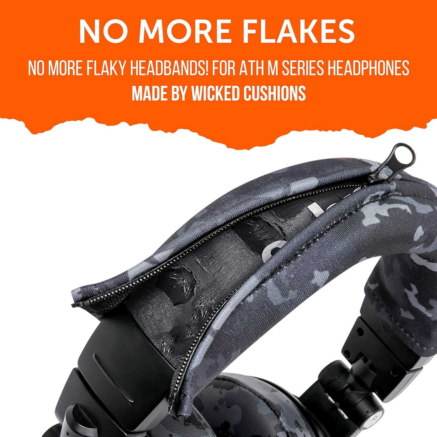 WC Bandz V2 Protective Headband Cover for Audio Technica ATH M Series Headphones - Machine Washable, No More Flaking Leather - Compatible with M50X / M50XBT / M50 / M40X & More | (Black Camo) - 90'S Black image number 7