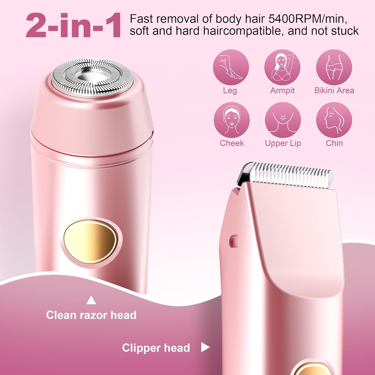 Quokkachic Bikini Shaver, Electric Womens Shaver, 2-In-1 Double Head, IPX7 Waterproof, Wet/Dry Razor for Bikini Underarms Legs Arms Body Face (Rose Gold) image number 6