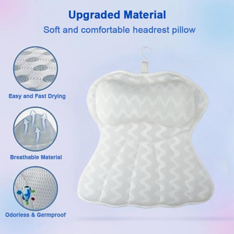 2 Pack Bath Pillow Bathtub Pillow, Luxury Bath Pillows for Tub Neck Head and Back Support, Soft 3D Mesh Fabric Bath Tub Pillow with Non-Slip Suction Cups,Relaxing Spa Accessories image number 1