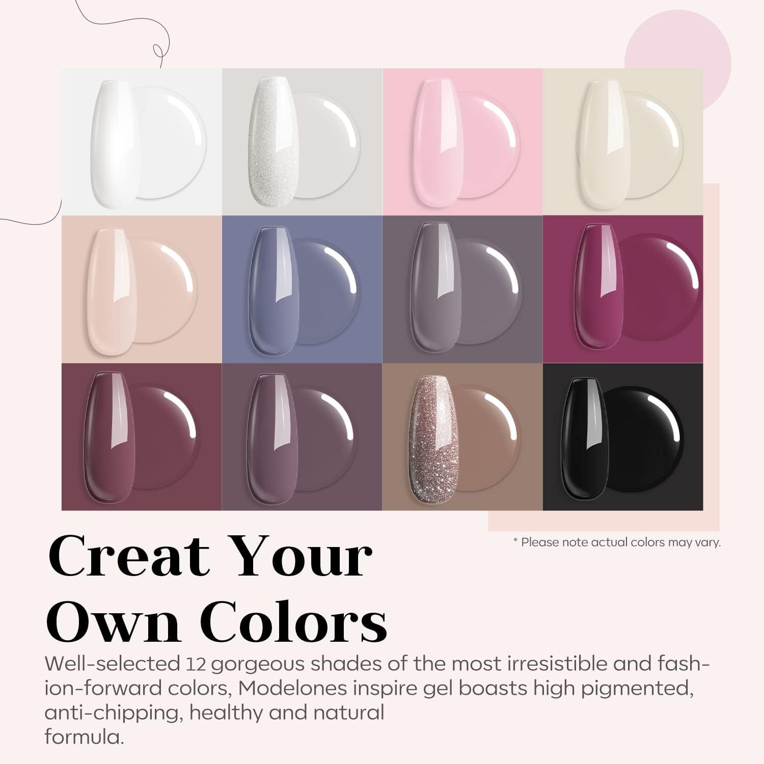 Modelones 12 Colors Gel Nail Polish Kit with U V Light 48W Nail Lamp Red Nude Gray Gel Polish Kit Gel Base and Top Coat Nail Glitters Striping Tapes Rhinestones Manicure Tools Salon Sets image number 1