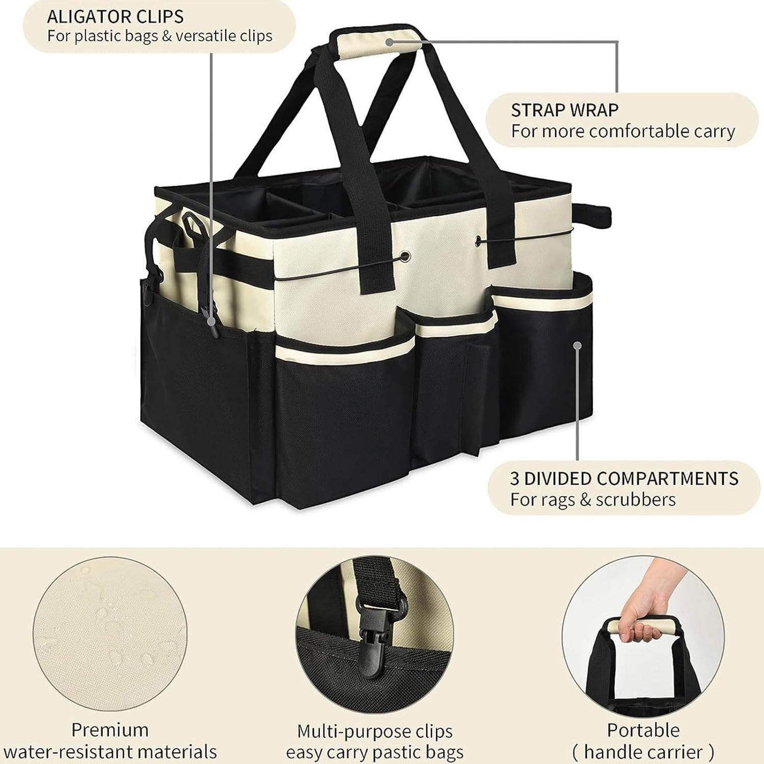 Cleaning Organiser - Water Proof Bucket Bag for Cleaning,High Capacity Detailing Bucket Organizer for Dining Room Kitchen Hotel Trunk