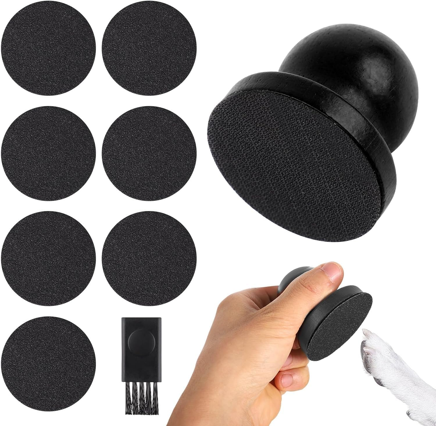 Wooden Dog Nail File with Replaceable Filing Discs, 1Pc Wooden Dog Nail Scraper Dog Scratch Pad with 7Pcs Sandpapers and 1Pc Cleaning Brush,Wooden Dog Nail Scratch Board Dog Nail Grinder, Brown