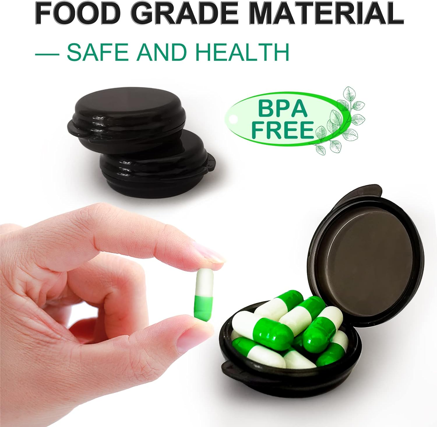 3 Pack Small Pill Box, round Case, Portable Mini Black Medicine,Holder Container Organizer, Travel Pill Case Medicine Storage Container image number 3