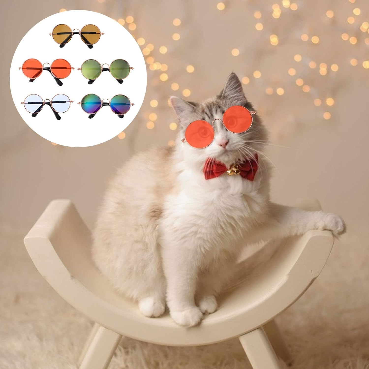 5Pcs Dog Cat Sunglasses Funny Cute Cat Small Dog Sunglasses Classic round Retro Pet Glasses Eyewears Dog Cat Cosplay Party Costume Photo Props image number 3