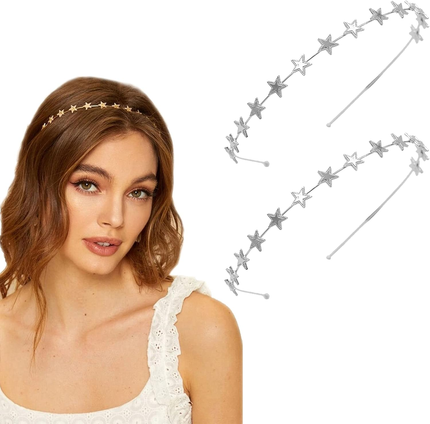 Aswewamt 4 PACK Alloy Five-Pointed Star Headbands,Bridal Hair Hoop Wedding Hair Accessories Ornaments for Elegant Women Girls