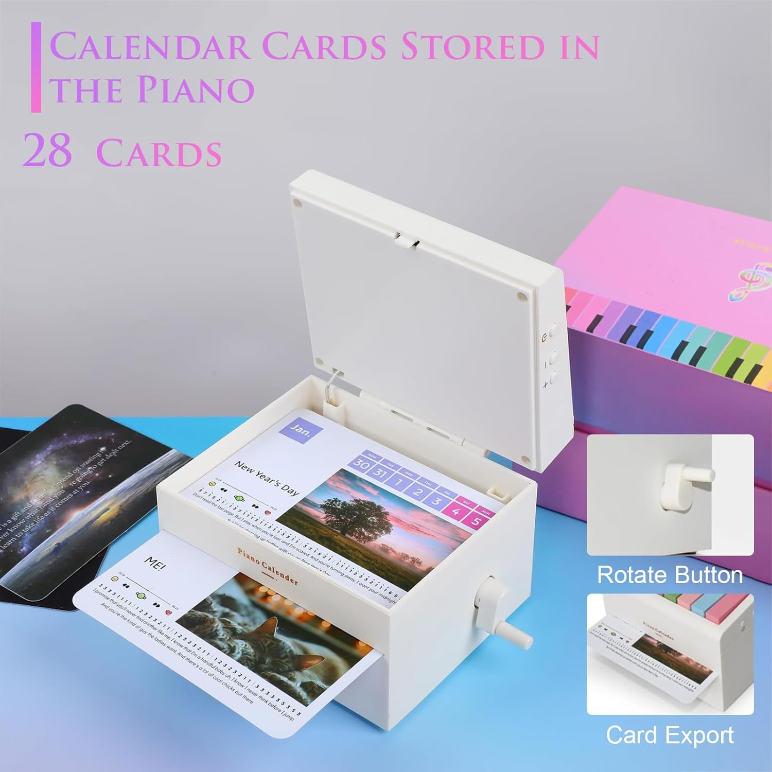 Playable Piano Calendar, Rechargeable Double Sided Design Desk Calendar, Included 2025 Calendar, 52 Weeks Music Scores and 26 Cards Great for Christmas or Birthday image number 2