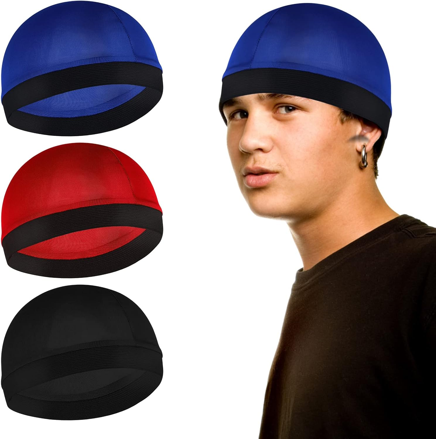 Sibba 3 Pieces Unisex Satin Silky Wave Caps 360 540 720 Wave Elastic Band Silky Durag Headwear Stockings Wig Beanie Cap image number 7