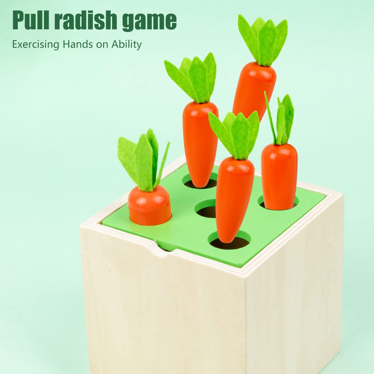 Montessori Wooden Toys with Object Permanence Box Multifunctional Coin Drop Toy for Preschool Kids Colorful Carrot Harvest Toy Early Educational Learning Shape Sorting Toy for Toddlers over 1 Year image number 4