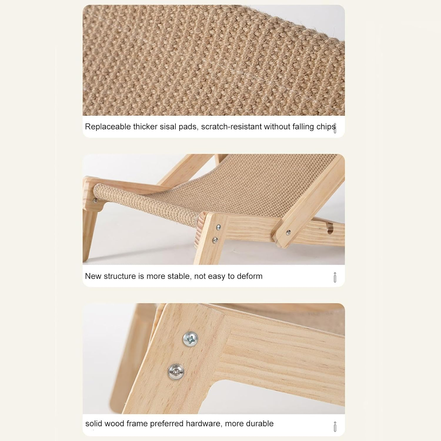 Cat Sisal Chair, Adjustable Elevated Cat Chair Bed, Durable Foldable Indoor Kitty Scratching, Cat Hammock Bed, Kitten Lounge Furniture for Peaceful Nap and Interactive Play