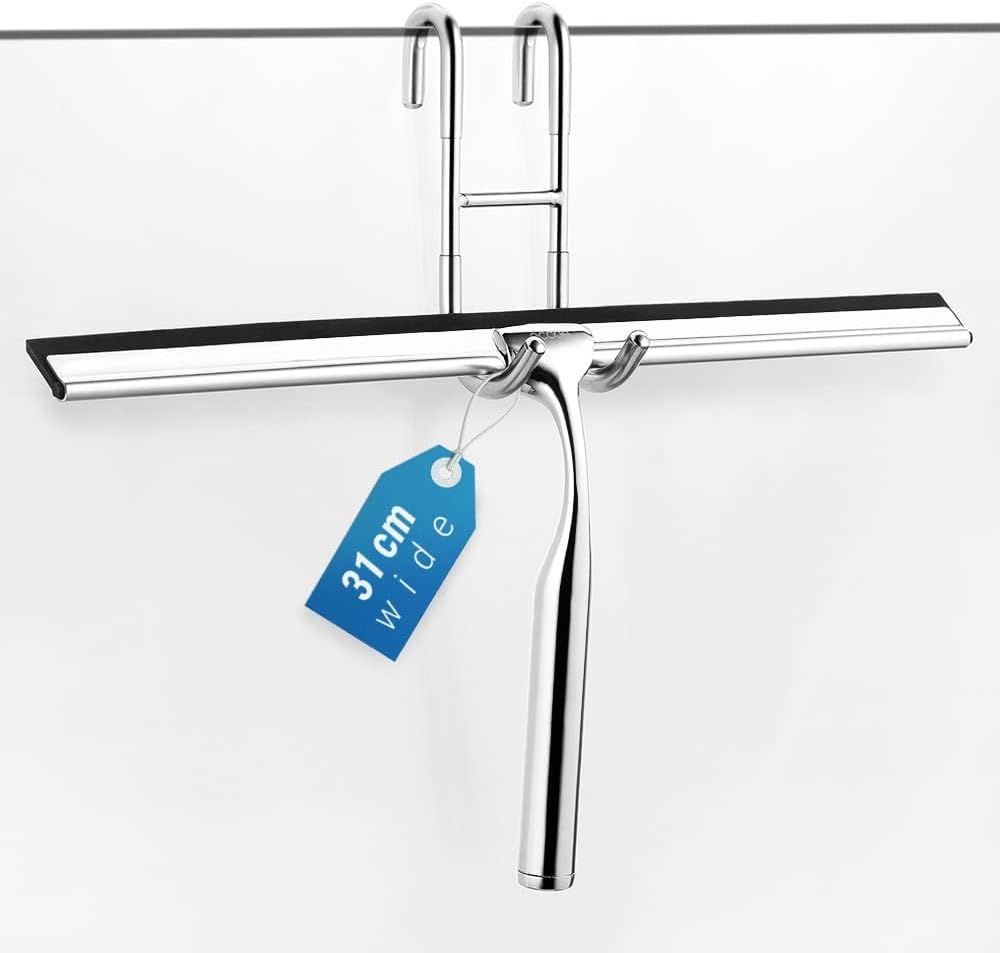 Ecooe Stainless Steel Shower Squeegee with Hook, 12 Inches Shower Glass Cleaner Squeegee Wiper Scraper with 2 Replacement Squeegee Blade, Window Squeegee for Home Bathroom Kitchen Car Glass Doors image number 6
