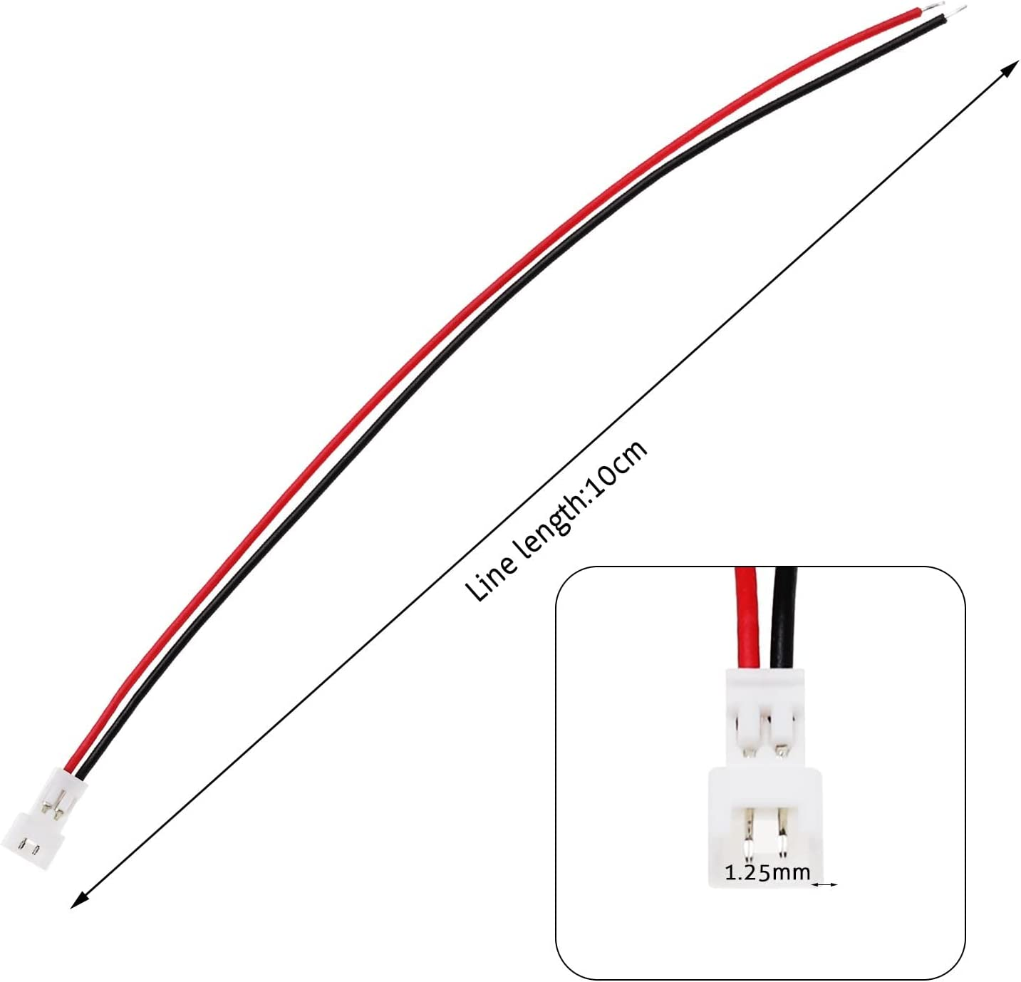 Emsea 20 Pairs JST Connector Cable 2 Pin 1.25Mm Pitch Male Female Plug Adapter Lead Extension Cable with 10Cm Wire for Mini RC Helicopter LED Strips image number 5