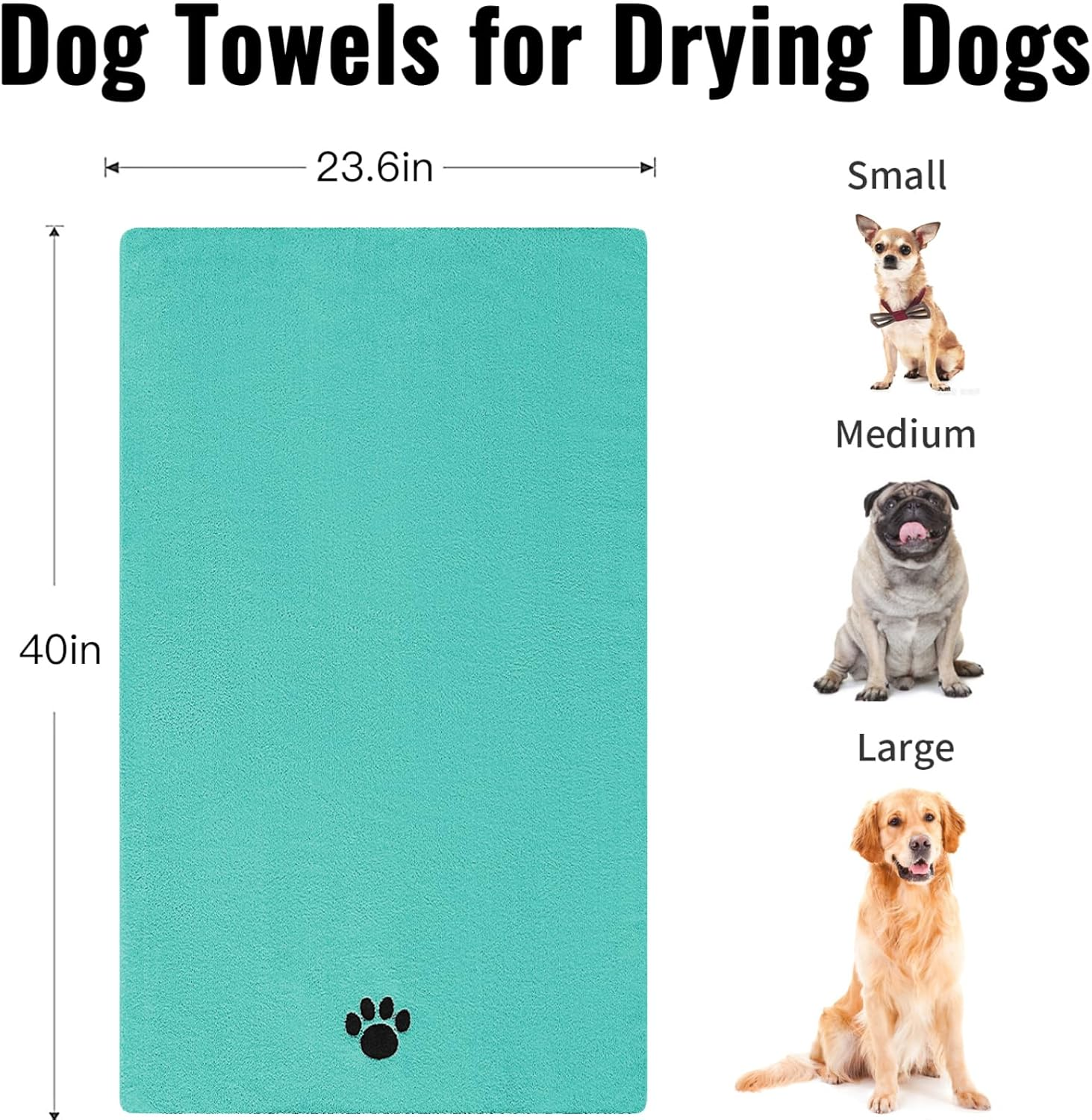 Puomue Microfiber Dog Towels for Drying Dogs, Super Absorbent and Soft Pet Grooming Towel, 40 Inch X 23.6 Inch, Perfect for Large, Medium or Small Dogs (40''X23.6'' - 3 Pack, Green)