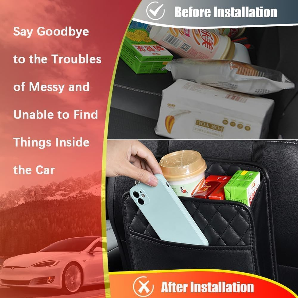 Coehaopike Car Seat Back Hanging Bag - Convenient Car Document Holder with Multi-Pocket Storage for Bottles, Travel Tidy Pouch, and Kids（Black） image number 1