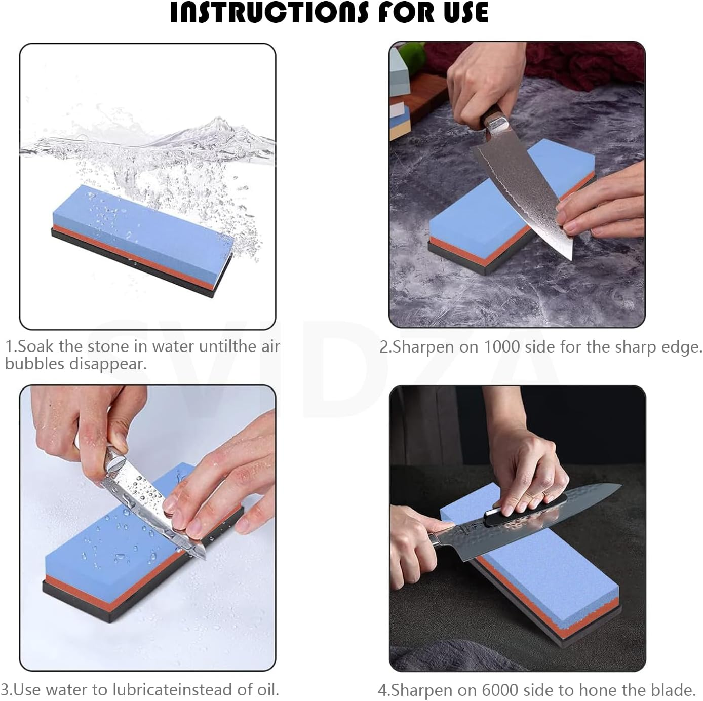 Whetstone, Double Sided 1000/6000 Grit, Kitchen Knife Sharpener, Premium Double Sided Dry Sharpening Stone and Knife Sharpener Set, Including Non-Slip Base and Angle Guide image number 3