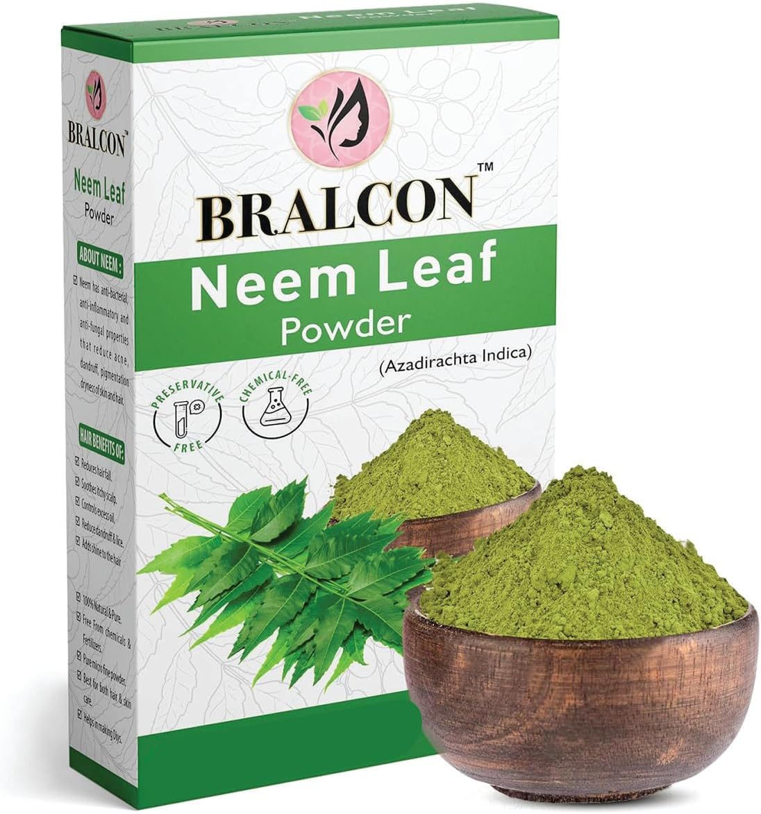 BRALCON Organic Neem, Amla, Hibiscus Flower Powder Combo-300G (100G X 3 Pack)|Neem Leaf Powder, Amla/Gooseberry Powder, Hibiscus Powder for Face, Skin Whitening| Hair Conditioning, Hair Growth image number 2