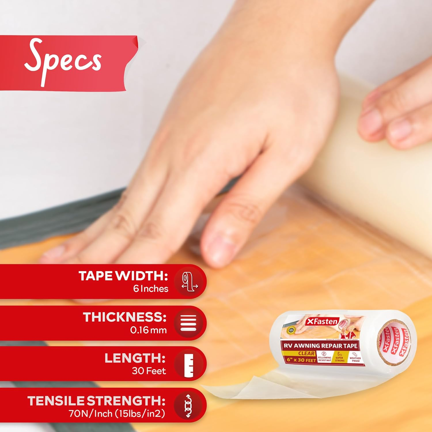 Xfasten Rv Awning Repair Tape, 6-Inch by 30-Foot, Waterproof Rip Stop Patch for Vinyl, Rv Punctures, Camper, Awning, Canopy, Tents, Tarpaulin and Greenhouse image number 2