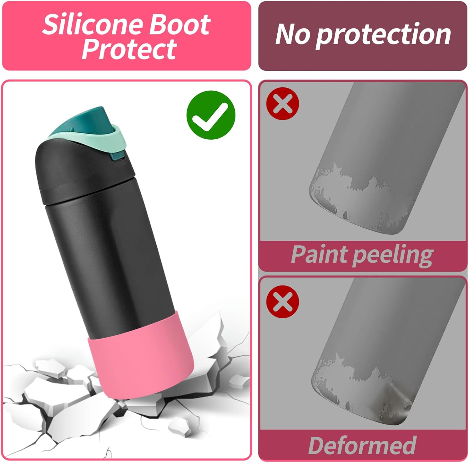 Craybg Silicone Boot Compatible with Owala Kids Water Bottle 16OZ 14OZ, Boot for Owala, Tall Anti-Slip Bottom Protective for Owala Accessories (Pink)