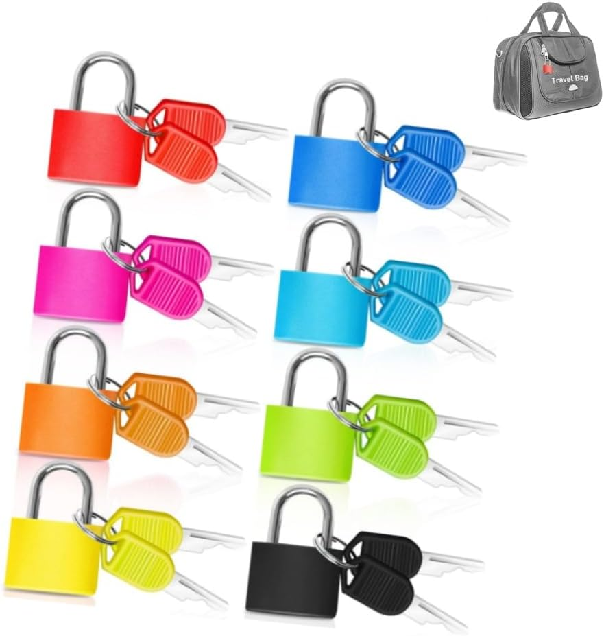 8 Pcs Mini Suitcase Locks with Keys,Metal Keyed Padlock for Luggage, Suitcase, Backpack, Laptop Bag, Gym Locker, Filing Cabinets, Toolbox (Multicolor) image number 2