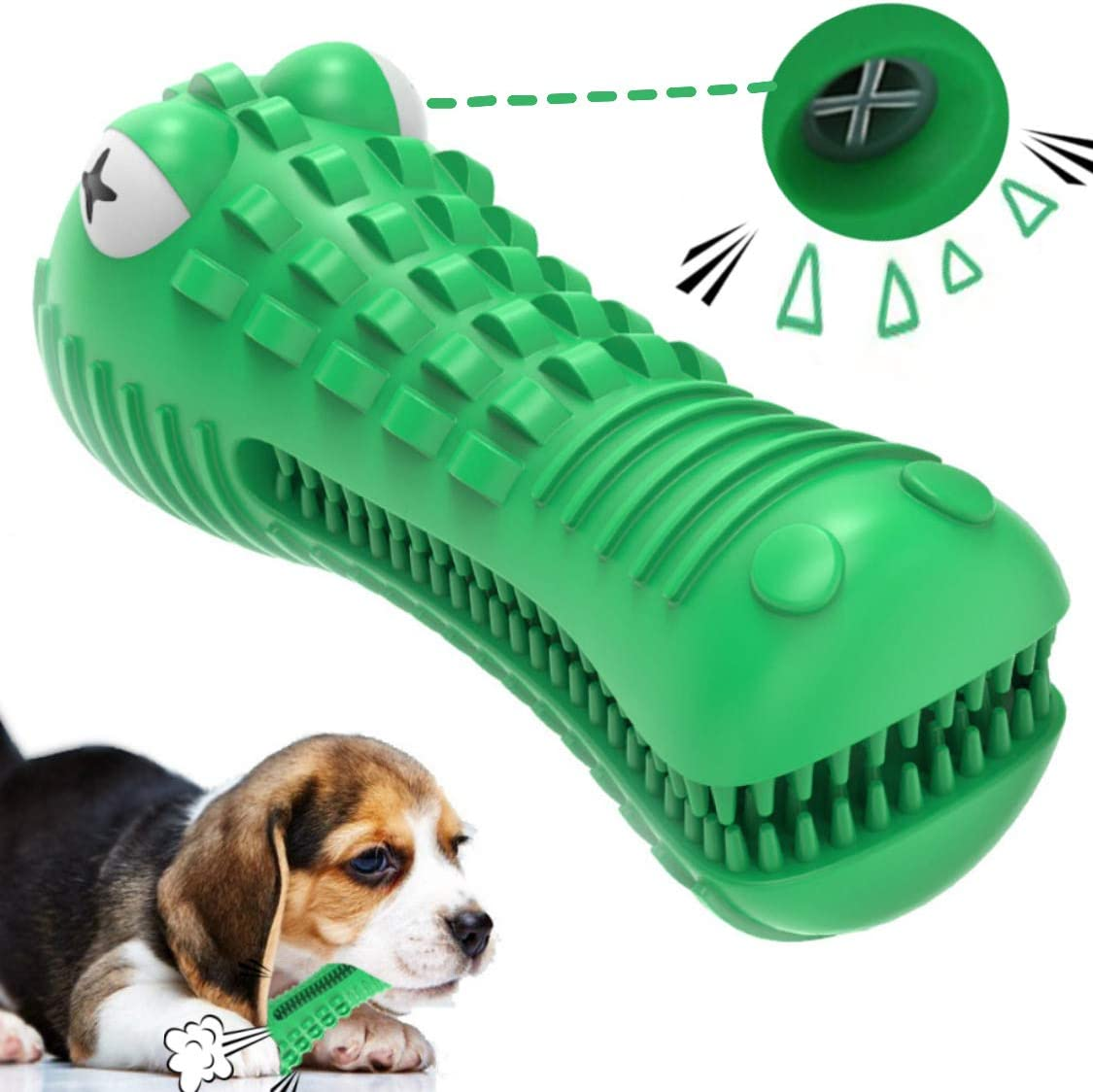 Bestbuy Dog Toothbrush Stick-Puppy Dental Care Brushing Stick Effective Doggy Teeth Cleaning Massager Nontoxic Natural Rubber Bite Resistant Chew Toys for Dogs Crocodile Shape image number 3