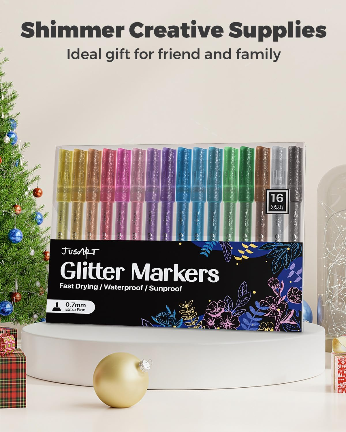 16 Colors Acrylic Glitter Markers Pen, Glitter Paint Pens, 0.7Mm Fine Point Tip Metallic Shimmer Marker, Adults DIY Crafts Making, Greeting Birthday Cards Present, Drawing, Scrapbooking Supplies image number 5